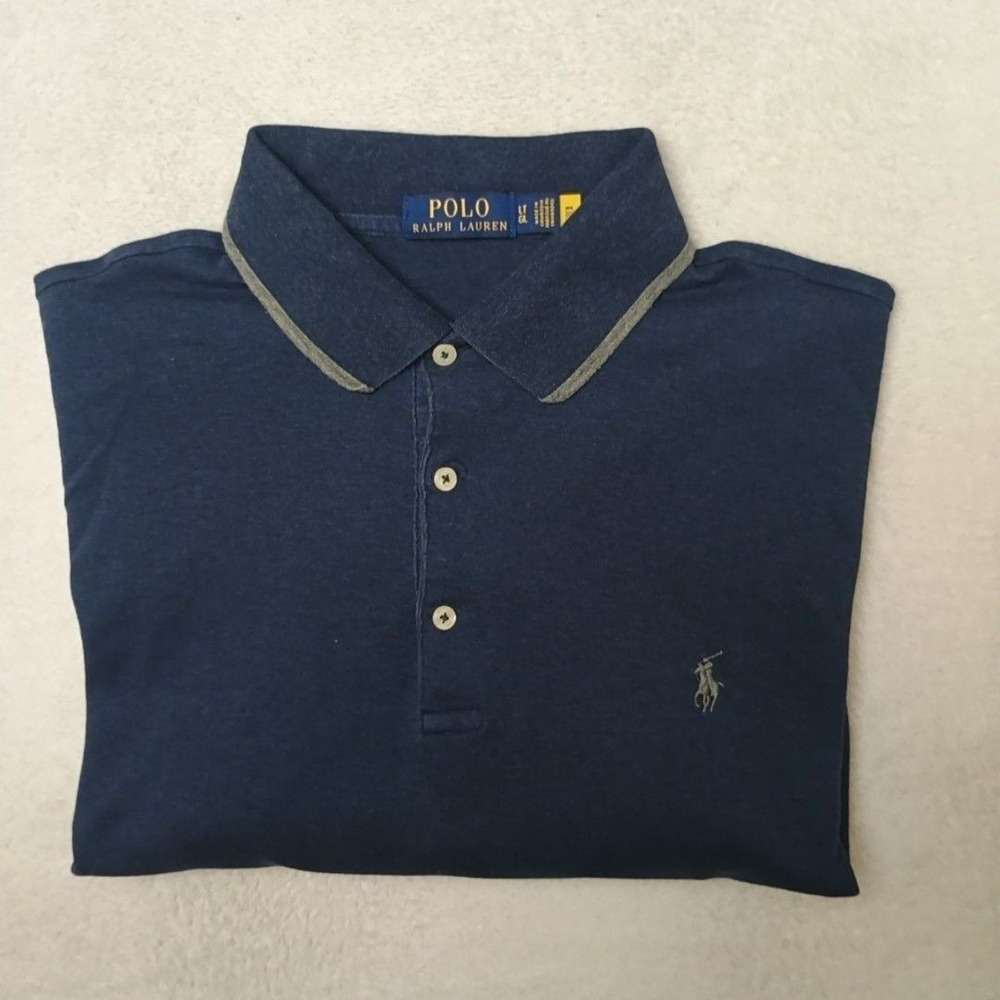 Polo Ralph Lauren Polo Shirt Men LT Tall Blue Long Sleeve Collared Cotton Tipped